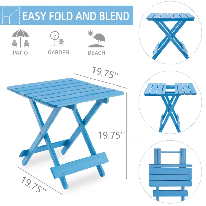 Folding Square Table Patio Outdoor solid wood Table for Backyard, Balcony, Portable Design Space-Saving Blue Color - Image 2