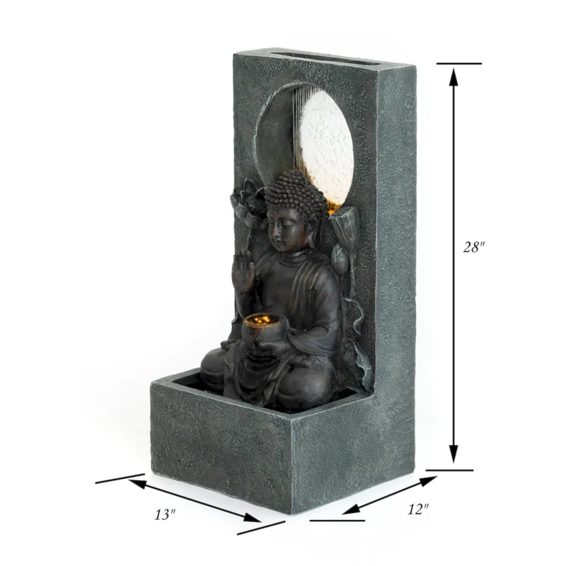28" H Outdoor Buddha Waterfall Fountain, Freestanding Relaxing Water Feature, Asian Zen Fengshui Decor for Patio, Garden, Backyard, Deck & Home, Ideal Gift Led Fountain - Image 11