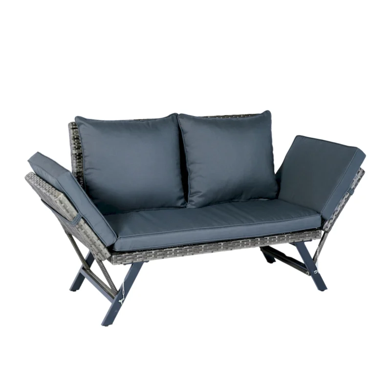 1 PCS Patio Wicker Side Foldable Bench Patio Backyard Conversation Bench Grey Wicker + Dark Grey Cushion - Image 12