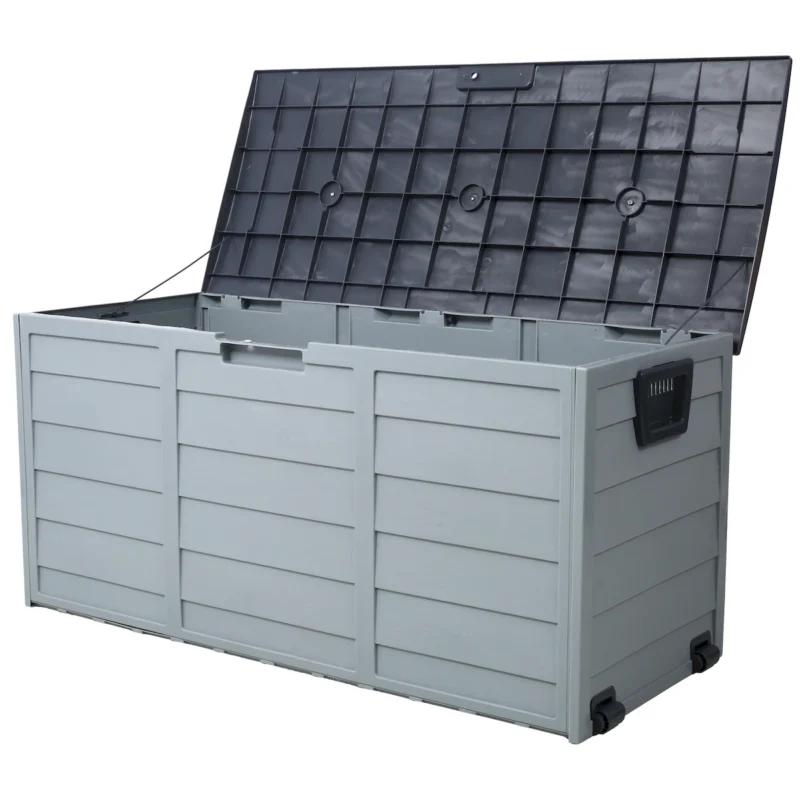 All Weather UV Pool Deck Box Storage Shed Bin Backyard Patio Outdoor w/ Wheel,75 Gallon Resin Deck Box-Organization and Storage for Patio Furniture Outdoor Cushions,Garden Tools and Pool Toys - Image 11