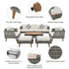 6-Pieces All Weather PE Wicker Sofa Set, Outdoor Rattan sofa With Double Cushions, Wood Legs Wood Table Top, Beige and Gray - Image 14