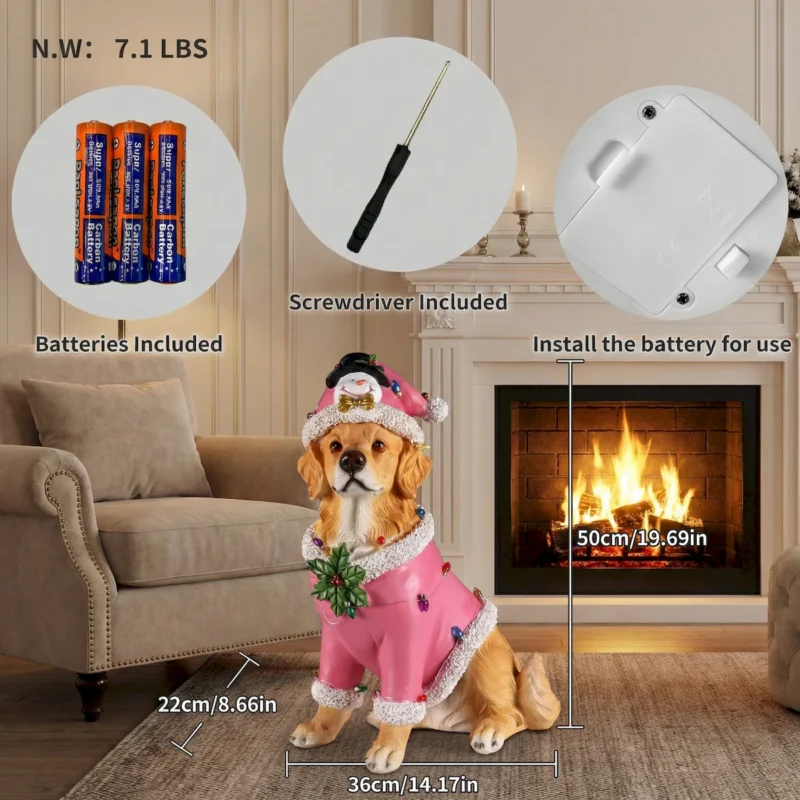 Christmas Golden Retriever Statue, Holiday Dog Figurine in Pink Santa Outfit - Image 16