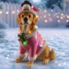 Christmas Golden Retriever Statue, Holiday Dog Figurine in Pink Santa Outfit - Image 17