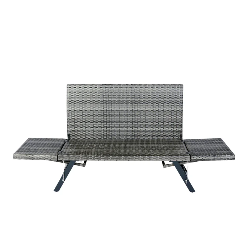 1 PCS Patio Wicker Side Foldable Bench Patio Backyard Conversation Bench Grey Wicker + Dark Grey Cushion - Image 17