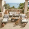 6-Pieces All Weather PE Wicker Sofa Set, Outdoor Rattan sofa With Double Cushions, Wood Legs Wood Table Top, Beige and Gray - Image 17