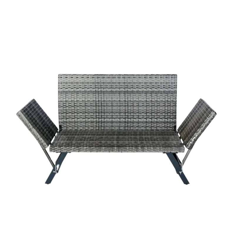 1 PCS Patio Wicker Side Foldable Bench Patio Backyard Conversation Bench Grey Wicker + Dark Grey Cushion - Image 18