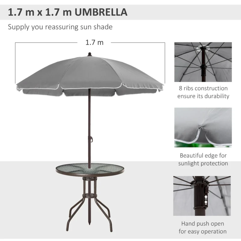 Outsunny 6 Piece Patio Dining Set for 4 with Umbrella, Outdoor Table and Chairs with 4 Folding Dining Chairs & Round Glass Table for Garden, Backyard and Poolside, Gray - Image 9