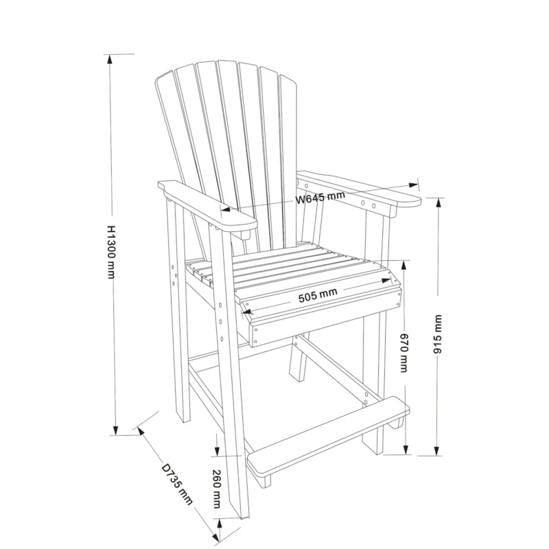 HDPE Bar Chair, Outdoor Tall Adirondack Chairs Set of 2, Patio Bar Stool Chair with High Back White + Gray, Set of 2 - Image 2