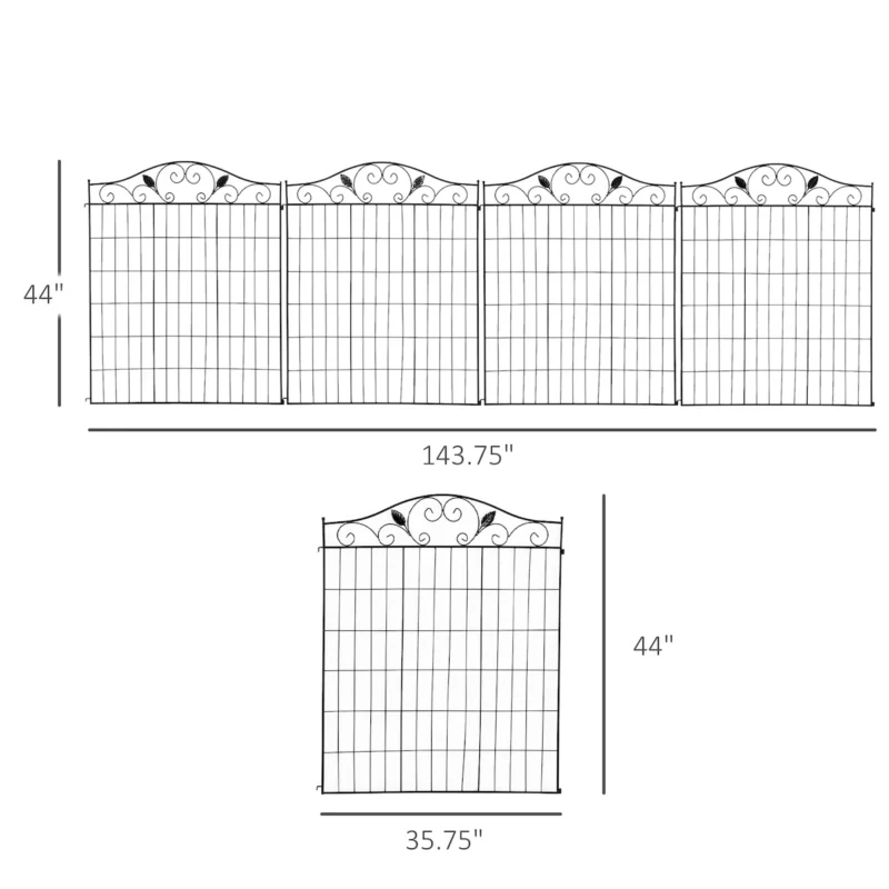 Outsunny Garden Decorative Fence Panel, 4 Pack, 44 x 36-Inch, Linear Length 12 Feet, Steel Border Folding Fence for Garden Landscaping - Image 2
