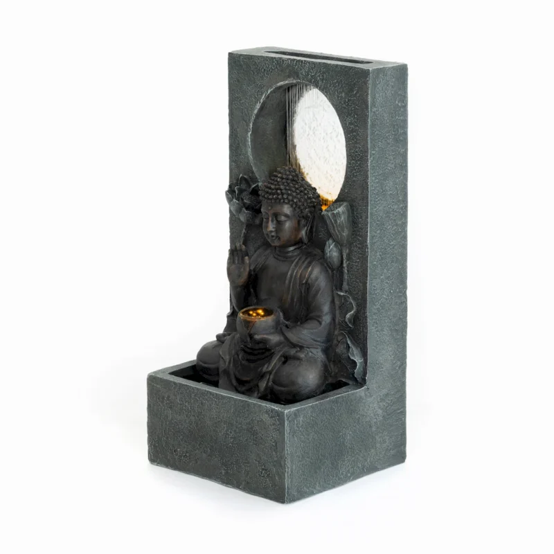 28" H Outdoor Buddha Waterfall Fountain, Freestanding Relaxing Water Feature, Asian Zen Fengshui Decor for Patio, Garden, Backyard, Deck & Home, Ideal Gift Led Fountain - Image 3