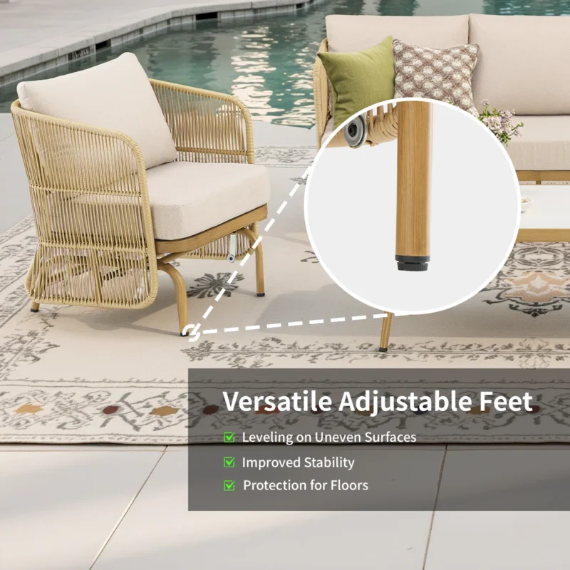 2-Person All-Weather PE Rattan Glider Loveseat with Coffee Table, Outdoor Patio Sofa Set with Beige Cushions (Weather-Resistant) - Image 7