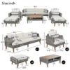 6-Pieces All Weather PE Wicker Sofa Set, Outdoor Rattan sofa With Double Cushions, Wood Legs Wood Table Top, Beige and Gray - Image 3