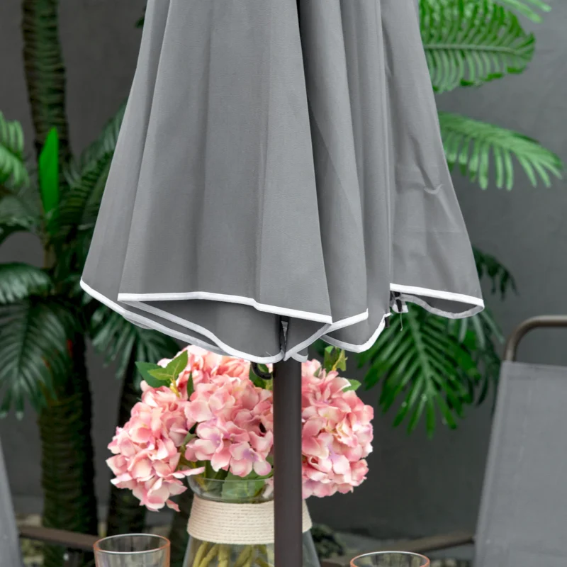 Outsunny 6 Piece Patio Dining Set for 4 with Umbrella, Outdoor Table and Chairs with 4 Folding Dining Chairs & Round Glass Table for Garden, Backyard and Poolside, Gray - Image 7