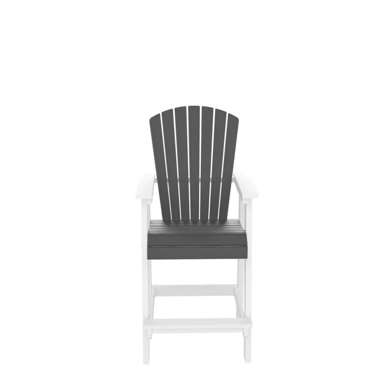 HDPE Bar Chair, Outdoor Tall Adirondack Chairs Set of 2, Patio Bar Stool Chair with High Back White + Gray, Set of 2 - Image 3