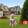 Christmas Golden Retriever Statue, Holiday Dog Figurine in Pink Santa Outfit - Image 4
