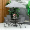 Outsunny 6 Piece Patio Dining Set for 4 with Umbrella, Outdoor Table and Chairs with 4 Folding Dining Chairs & Round Glass Table for Garden, Backyard and Poolside, Gray - Image 6