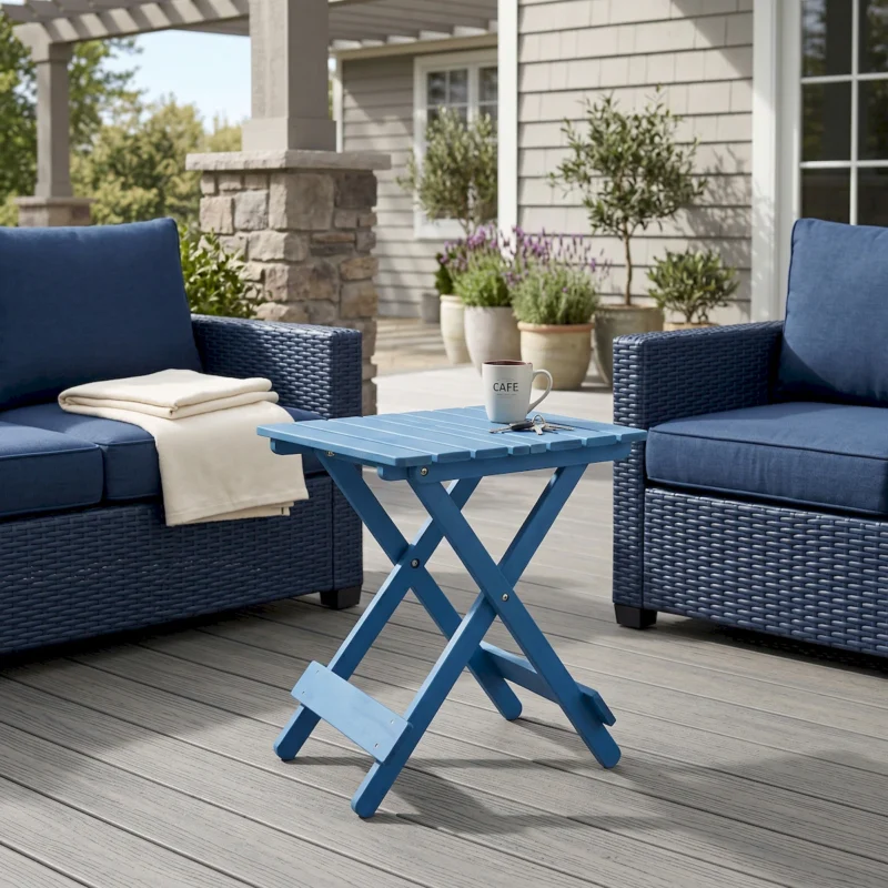 Folding Square Table Patio Outdoor solid wood Table for Backyard, Balcony, Portable Design Space-Saving Blue Color - Image 8
