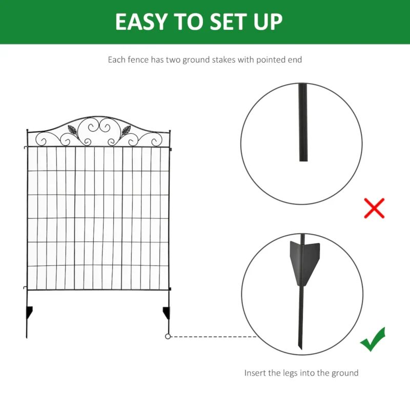 Outsunny Garden Decorative Fence Panel, 4 Pack, 44 x 36-Inch, Linear Length 12 Feet, Steel Border Folding Fence for Garden Landscaping - Image 4