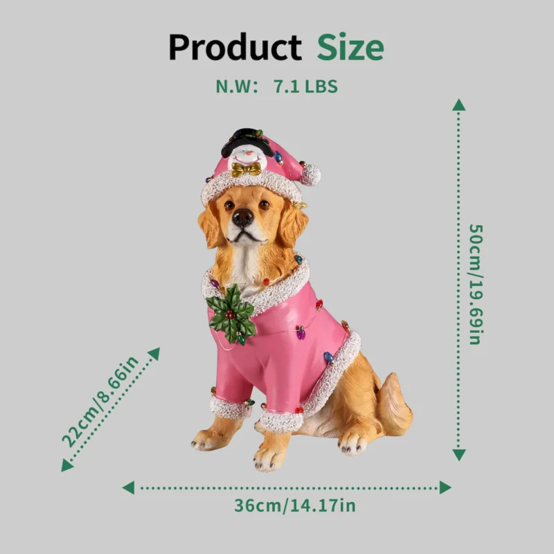 Christmas Golden Retriever Statue, Holiday Dog Figurine in Pink Santa Outfit - Image 5