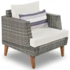 6-Pieces All Weather PE Wicker Sofa Set, Outdoor Rattan sofa With Double Cushions, Wood Legs Wood Table Top, Beige and Gray - Image 5