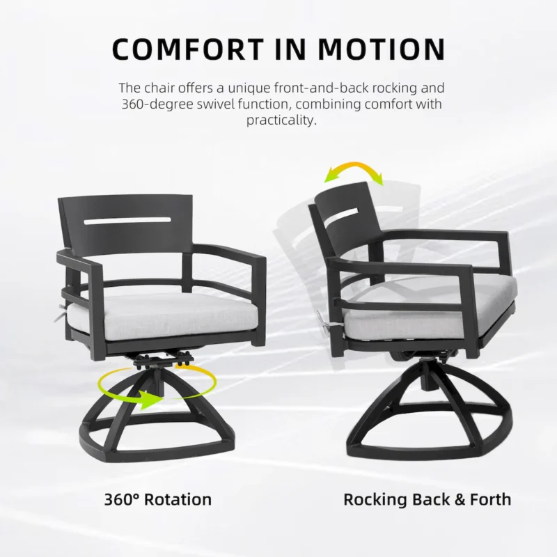 Outdoor Patio Aluminum Swivel Rocker 2PCS with Outdoor-grade Sunbrella Fabric Cushions, Ember Black - Image 6