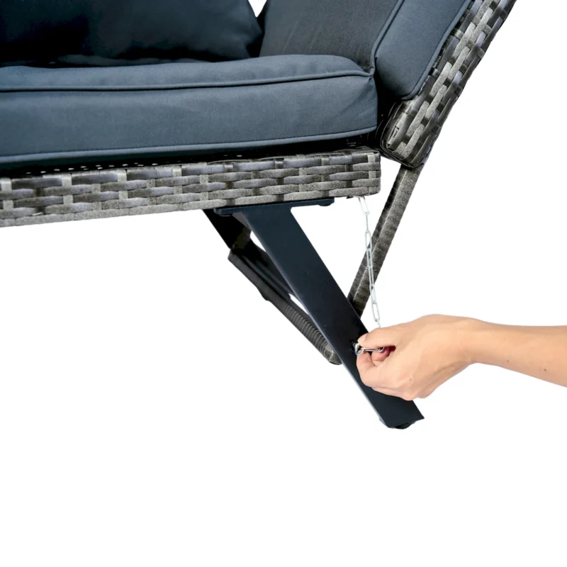 1 PCS Patio Wicker Side Foldable Bench Patio Backyard Conversation Bench Grey Wicker + Dark Grey Cushion - Image 6
