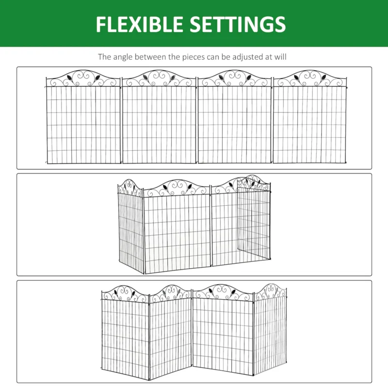 Outsunny Garden Decorative Fence Panel, 4 Pack, 44 x 36-Inch, Linear Length 12 Feet, Steel Border Folding Fence for Garden Landscaping - Image 5