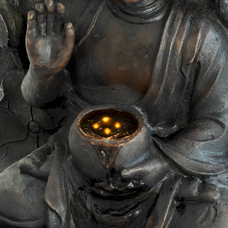 28" H Outdoor Buddha Waterfall Fountain, Freestanding Relaxing Water Feature, Asian Zen Fengshui Decor for Patio, Garden, Backyard, Deck & Home, Ideal Gift Led Fountain - Image 6