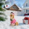 Christmas Golden Retriever Statue, Holiday Dog Figurine in Pink Santa Outfit - Image 6