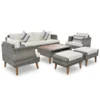 6-Pieces All Weather PE Wicker Sofa Set, Outdoor Rattan sofa With Double Cushions, Wood Legs Wood Table Top, Beige and Gray - Image 6