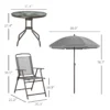 Outsunny 6 Piece Patio Dining Set for 4 with Umbrella, Outdoor Table and Chairs with 4 Folding Dining Chairs & Round Glass Table for Garden, Backyard and Poolside, Gray - Image 4