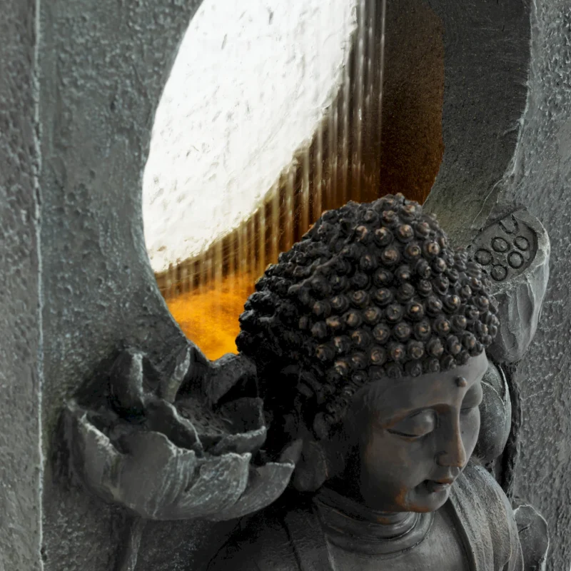28" H Outdoor Buddha Waterfall Fountain, Freestanding Relaxing Water Feature, Asian Zen Fengshui Decor for Patio, Garden, Backyard, Deck & Home, Ideal Gift Led Fountain - Image 7