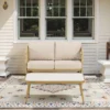 2-Person All-Weather PE Rattan Glider Loveseat with Coffee Table, Outdoor Patio Sofa Set with Beige Cushions (Weather-Resistant) - Image 3
