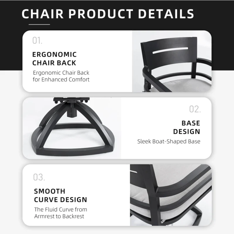 Outdoor Patio Aluminum Swivel Rocker 2PCS with Outdoor-grade Sunbrella Fabric Cushions, Ember Black - Image 5