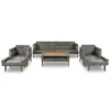 6-Pieces All Weather PE Wicker Sofa Set, Outdoor Rattan sofa With Double Cushions, Wood Legs Wood Table Top, Beige and Gray - Image 8
