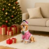 Christmas Golden Retriever Statue, Holiday Dog Figurine in Pink Santa Outfit - Image 9