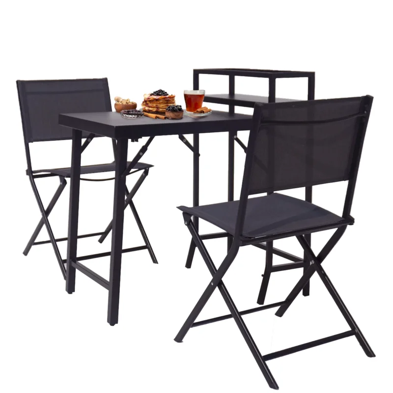 3PCS Patio Bistro Set, Patio Set of Foldable Patio Table and Chairs,Outdoor Patio Furniture Sets,Black - Image 5