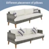 6-Pieces All Weather PE Wicker Sofa Set, Outdoor Rattan sofa With Double Cushions, Wood Legs Wood Table Top, Beige and Gray - Image 9