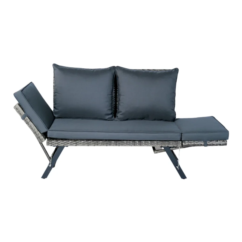 1 PCS Patio Wicker Side Foldable Bench Patio Backyard Conversation Bench Grey Wicker + Dark Grey Cushion - Image 10