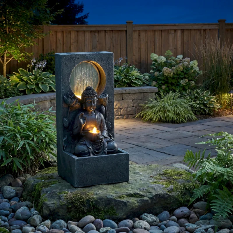 28" H Outdoor Buddha Waterfall Fountain, Freestanding Relaxing Water Feature, Asian Zen Fengshui Decor for Patio, Garden, Backyard, Deck & Home, Ideal Gift Led Fountain - Image 10