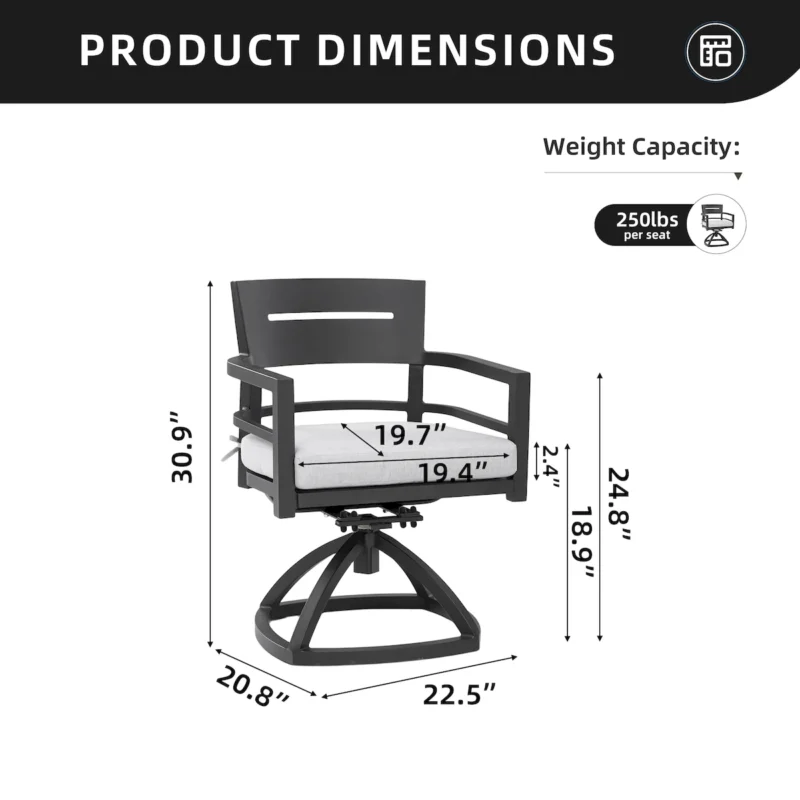 Outdoor Patio Aluminum Swivel Rocker 2PCS with Outdoor-grade Sunbrella Fabric Cushions, Ember Black - Image 2