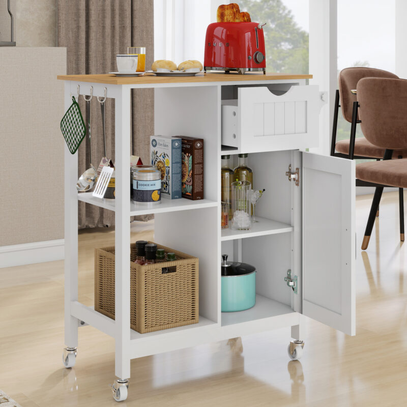 Kitchen Island Cart with Mobile Carts with Storage Cabinet, Rolling Kitchen Table with Spice Rack, Towel Rack, and Drawer, Portable Islands on Wheels - Image 2