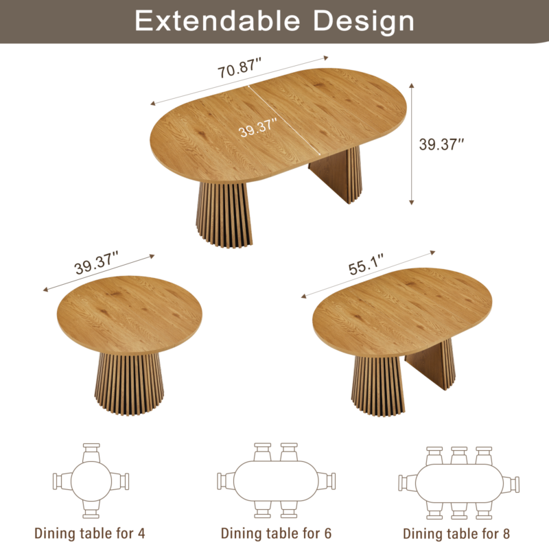 Solid wood stretching dining table + brown wicker dining chairs 2-piece set - farmhouse style farm chairs - Image 2