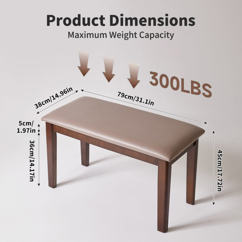 Solid Wood Frame Bench with Soft Breathable Tech Fabric Cushion, Heavy Duty Farmhouse Upholstered Stool, Multi-use Furniture for Dining Room, Entryway, Bedroom, Living Room and Apartment Extra Seating - Image 13