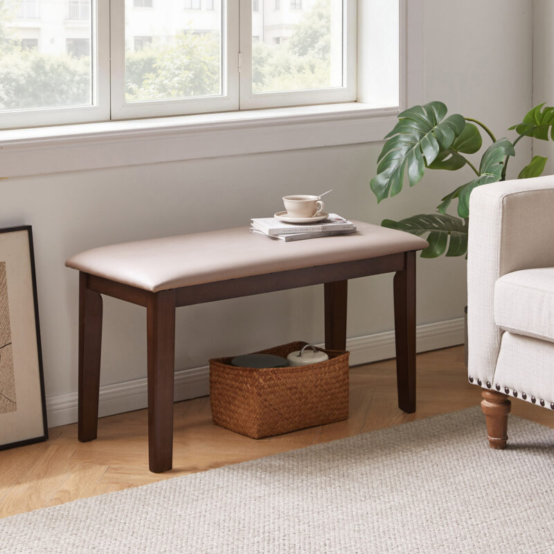 Solid Wood Frame Bench with Soft Breathable Tech Fabric Cushion, Heavy Duty Farmhouse Upholstered Stool, Multi-use Furniture for Dining Room, Entryway, Bedroom, Living Room and Apartment Extra Seating - Image 8