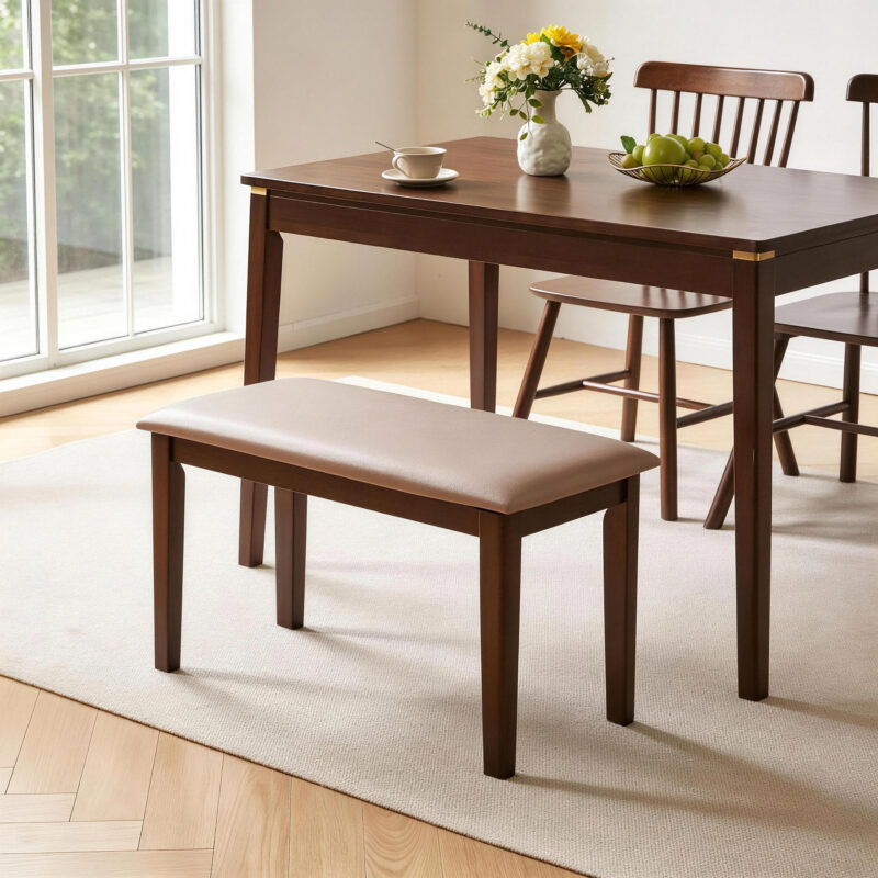 Solid Wood Frame Bench with Soft Breathable Tech Fabric Cushion, Heavy Duty Farmhouse Upholstered Stool, Multi-use Furniture for Dining Room, Entryway, Bedroom, Living Room and Apartment Extra Seating - Image 7