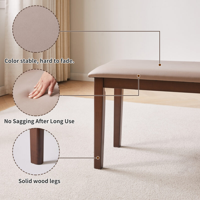 Solid Wood Frame Bench with Soft Breathable Tech Fabric Cushion, Heavy Duty Farmhouse Upholstered Stool, Multi-use Furniture for Dining Room, Entryway, Bedroom, Living Room and Apartment Extra Seating - Image 6