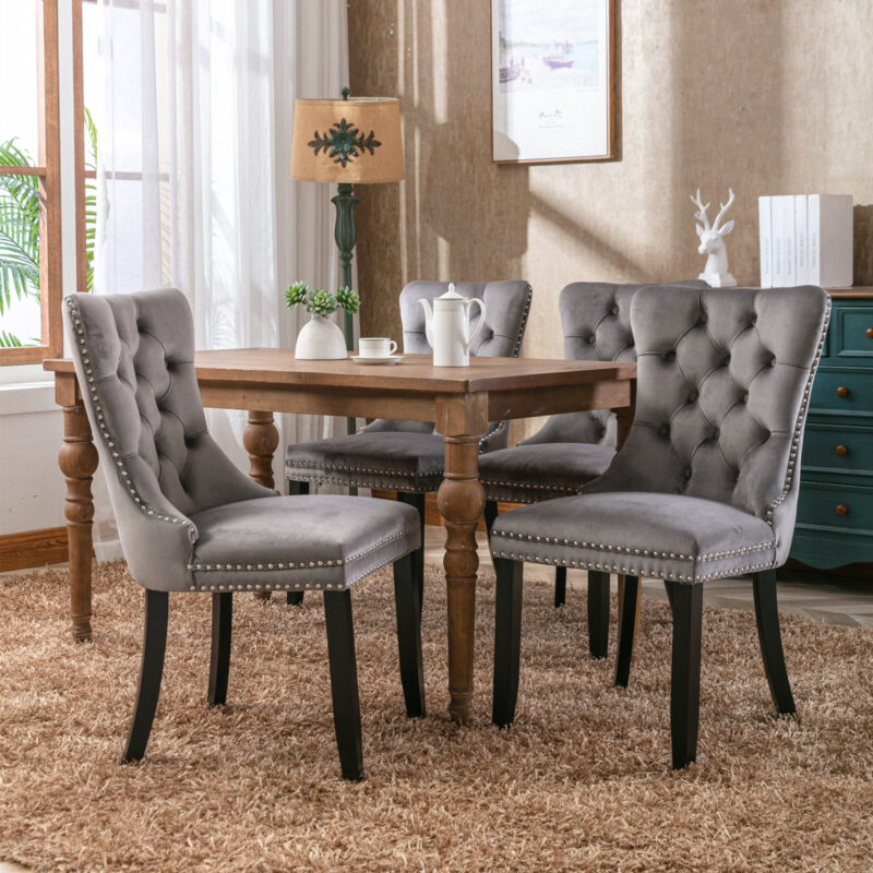 Nikki Collection Modern, High-end Tufted Solid Wood Contemporary Velvet Upholstered Dining Chair with Wood Legs Nailhead Trim 2-Pcs Set - Image 6