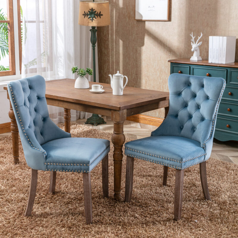 Nikki Collection Modern, High-end Tufted Solid Wood Contemporary Velvet Upholstered Dining Chair with Wood Legs Nailhead Trim 2-Pcs Set - Image 15