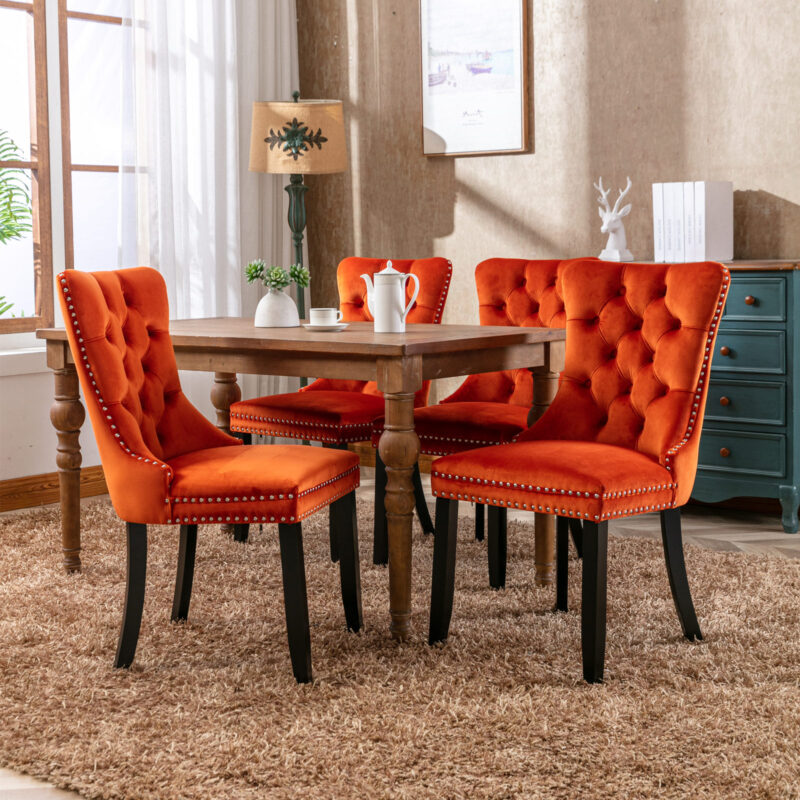 Nikki Collection Modern, High-end Tufted Solid Wood Contemporary Velvet Upholstered Dining Chair with Wood Legs Nailhead Trim 2-Pcs Set - Image 9